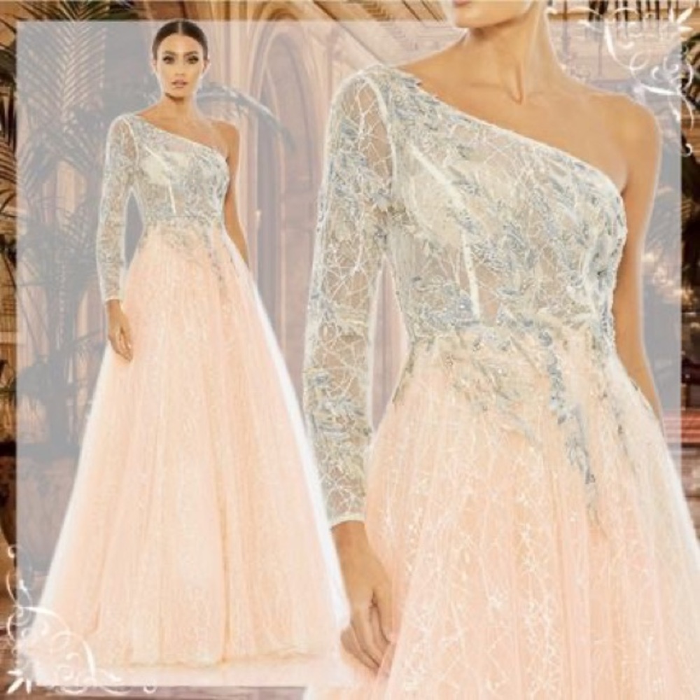 Mac Duggal One Shoulder Dress in Pink and Silver